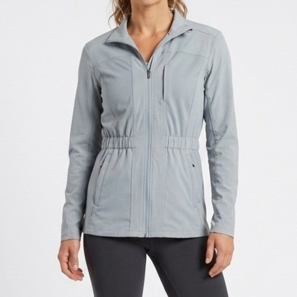 Hang Ten Full Zip Jacket Women S Gray Blue UPF 50+ Elastic Waist Athleisure